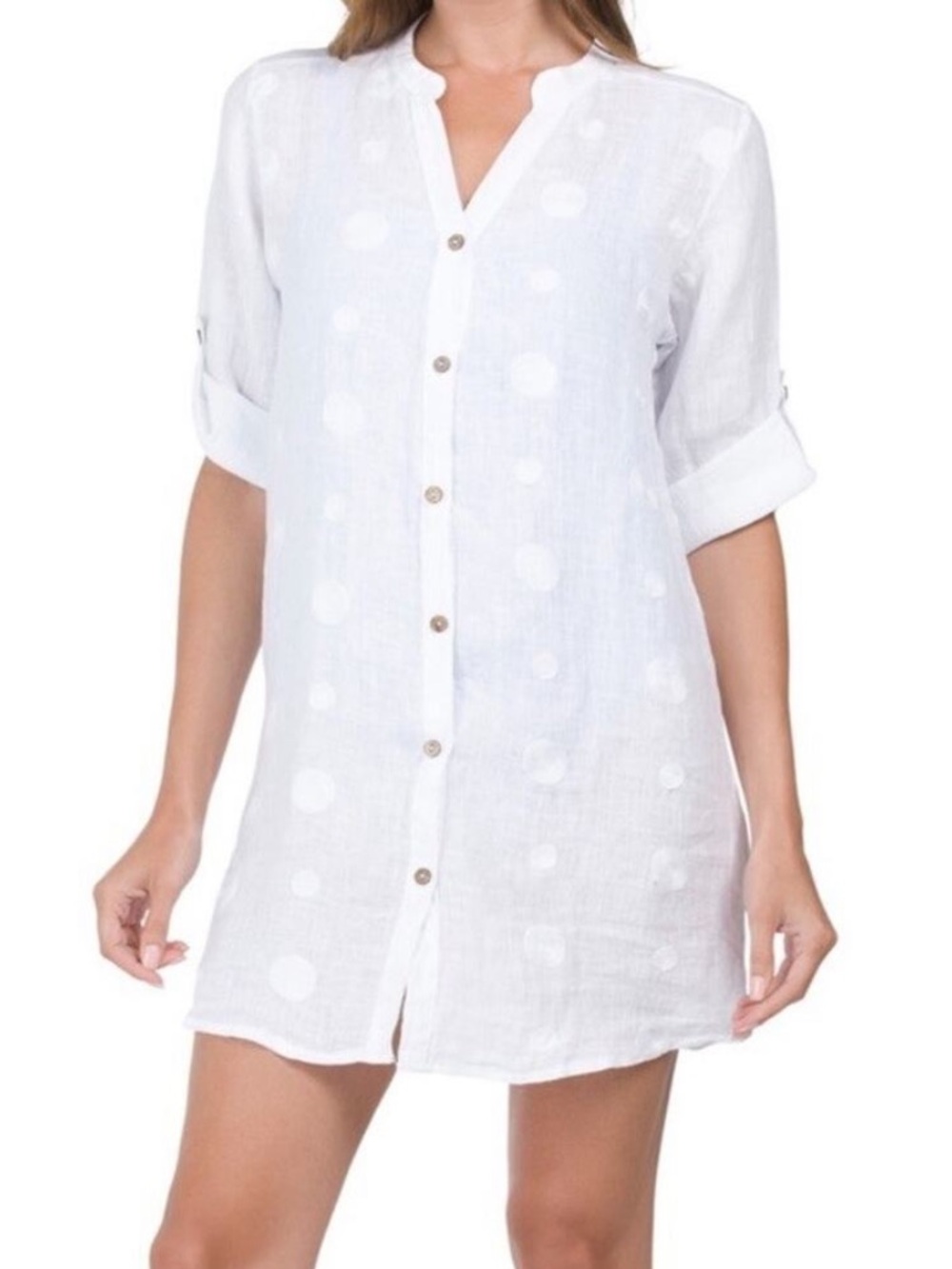 Rosemarine Made in Italy White Floral Embroidered Linen Tunic Top